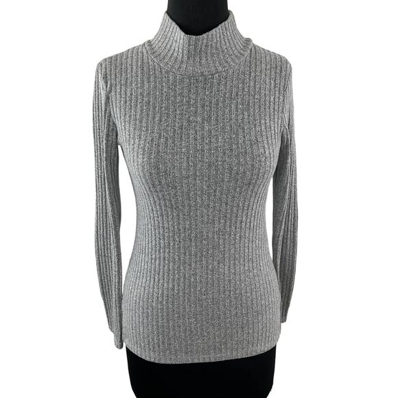 Wilfred Free Gray Marled Knit Long Sleeve Ribbed Mock Neck Pullover Sweater Sz M - Picture 1 of 6
